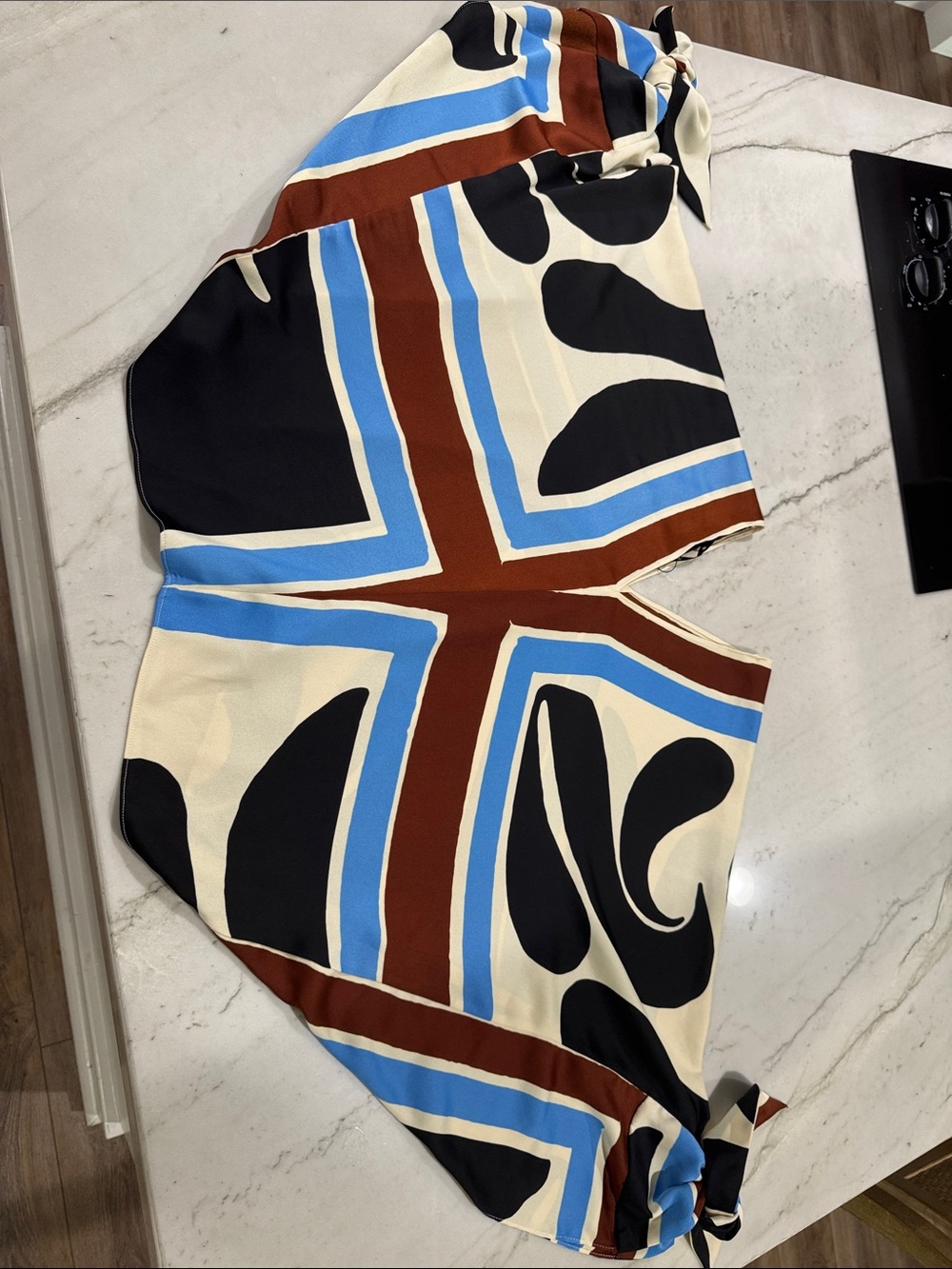 Zara Multicolor Abstract Print Strapless Top - Cream, Black, Blue, Brown